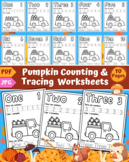 Pumpkin Counting and Tracing Worksheets Letter and Number Tracing Workbook Learning Worksheets For Kindergarden Growth Mindset family happines